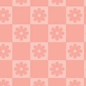 Checkerboard Daisies Salmon Pink