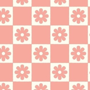 Checkerboard Daisies Salmon Pink