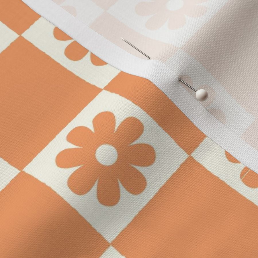 Checkerboard Daisies Orange Tangerine