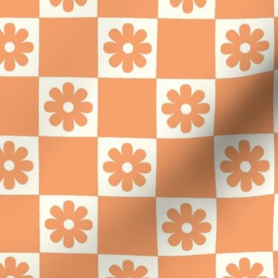 Checkerboard Daisies Orange Tangerine