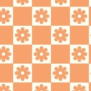 Checkerboard Daisies Orange Tangerine