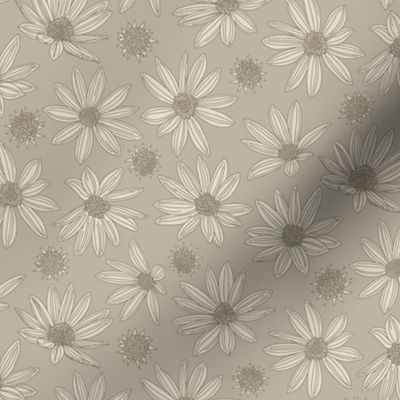 summer's end helianthus floral L scale neutral french grey by Pippa Shaw
