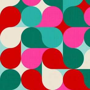 LARGE • Abstract Retro Christmas Drops in Crimson Red, Pink, Green #abstractgeometry #Retrochristmas