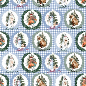 Friends Winter Wreaths in Blue gingham