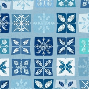 Checkerboard Snowflakes - Blue + White (Large)