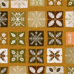 Checkerboard Snowflakes - Brown+Cream + Green+ Orange (Large)