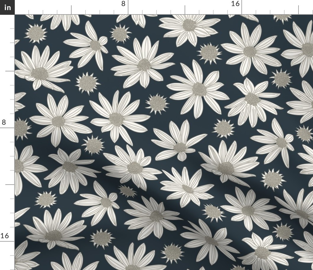 summer's end helianthus floral XL scale charcoal by Pippa Shaw