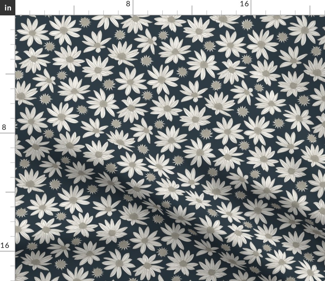 summer's end helianthus floral L scale charcoal by Pippa Shaw