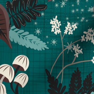 Magic Forest - Woodland Ferns and Mushrooms Teal Large