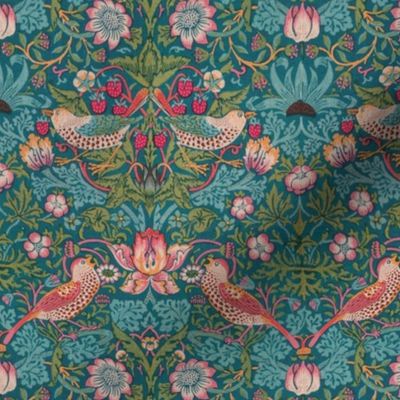 Strawberry Thief Redux ~ William Morris ~   Electric Teal ~ Very Small