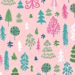 Whimsical Forest pink-teal large