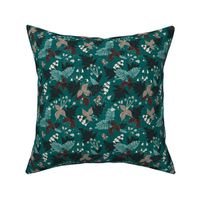 Magic Forest - Woodland Ferns and Mushrooms Teal Small