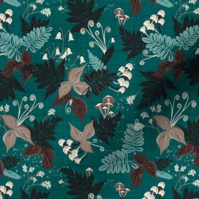 Magic Forest - Woodland Ferns and Mushrooms Teal Small