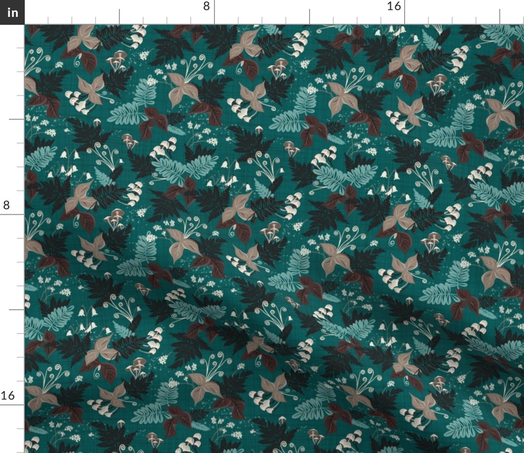 Magic Forest - Woodland Ferns and Mushrooms Teal Small