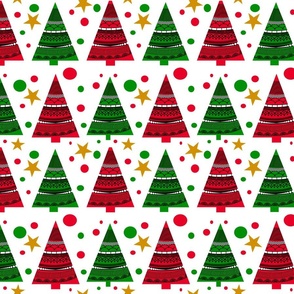 Festive Red and Green Triangle Christmas Doodle Trees 