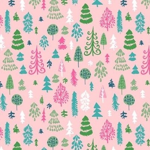 Whimsical Forest pink-teal small