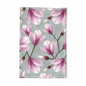 Sage green botanicals magnolias - TEA TOWEL