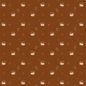 Small |  Hedgehogs and Mushrooms on Rust Brown