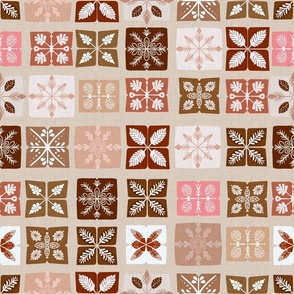 Checkerboard Snowflakes - Cream +Brown +Pink (Small)