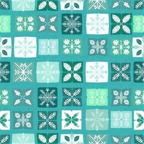 Checkerboard Snowflakes - Turquoise + White (Small)