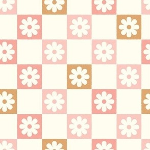 Checkerboard Daisies multi-color warm tones small scale