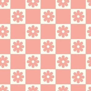 Checkerboard Daisies salmon and cream small scale