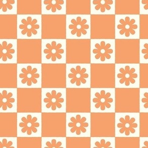 Checkerboard Daisies orange and cream small scale