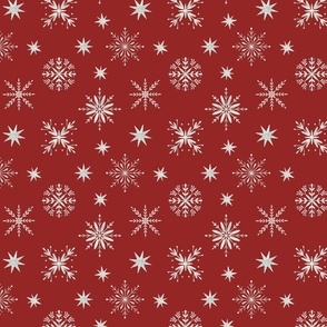 Holiday Winter Snowflakes multidirectional , crimson red