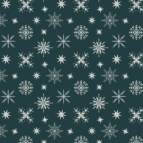 Holiday Winter Snowflakes multidirectional , dark green 