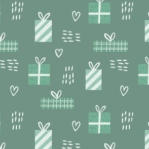 Monochrome Christmas Gifts / Birthday Presents with Hearts  in sage