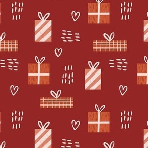 Monochrome Christmas Gifts / Birthday Presents with Hearts  in Crimson