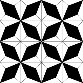 Black and White Art Deco Star Diamond Geometric Tiles 