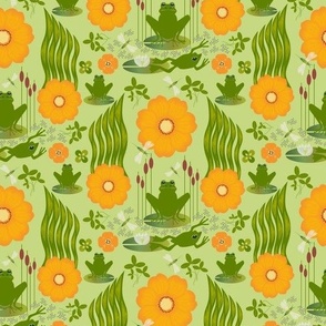 Bullfrog / frog / folk floral / light green