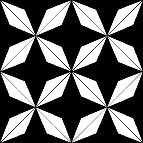 White and Black Art Deco Star Diamond Flower Geometric Tiles 
