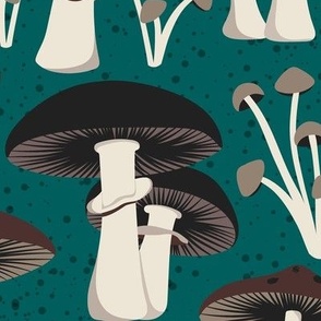 Foraging - Woodland Mushrooms Teal Large