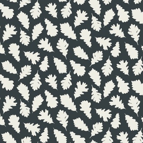 Tossed Oak Leaf Pattern in Black and White