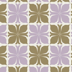 Blockprint Lotus Inspired tile in Lilac and Brown