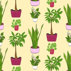 Potted plants pattern on yellow background