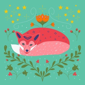 Folk fox panel - spring colorway
