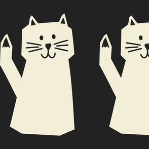 Whisker Inline // large print // Playful Mod Cats for Pet Lovers - Chic Creamy White on Dusty Black