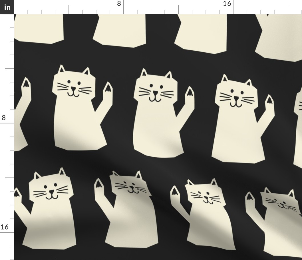 Whisker Inline // large print // Playful Mod Cats for Pet Lovers - Chic Creamy White on Dusty Black