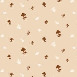Small |  Mushrooms and Acorns Block Print on Khaki