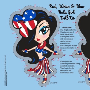 Red, White & Blue Hawaiian Hula Girl Patriotic Doll Kit