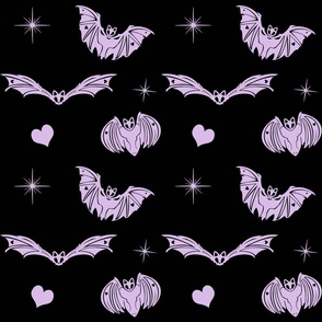 Gothic Purple Spooky Love Bats on Black