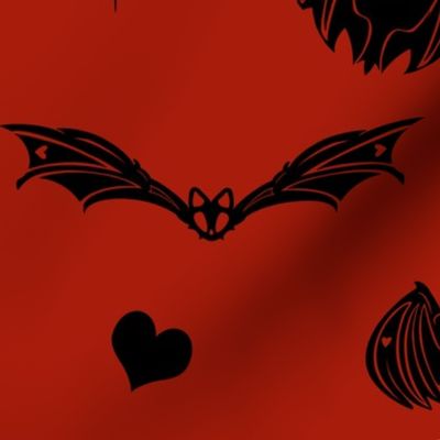Gothic Black Spooky Love Bats on Red