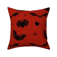 Gothic Black Spooky Love Bats on Red