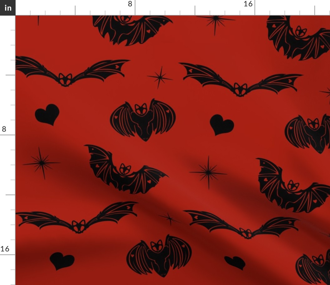 Gothic Black Spooky Love Bats on Red