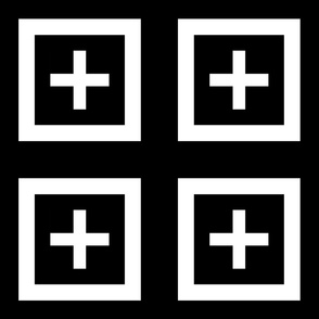 Geometric Tiled White Square and Cross on Black Block Print- Large
