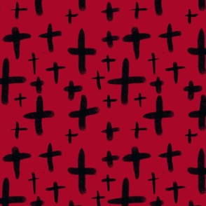 Gothic Alternative Black Cross Plus Signs on Red