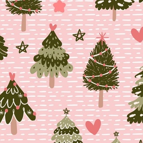 Pink Christmas Trees Large Scale